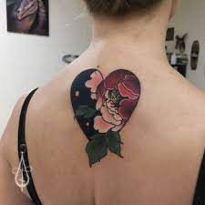 Colorful tattoos flower tattoos heart tattoos. Heart Shaped Flower Tattoo On The Upper Back Tattoogrid Net