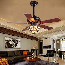 Luxurefan Retro Classic Ceiling Fan Tiffany Style Light Cover Handmade With 5 Wood Leaves Finished By Mahoga Ceiling Fan Classic Ceiling Tiffany Style Lighting