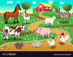 Farm Animals With Background Royalty Free Vector Image Farm Cartoon Animal Pictures For Kids Animal Illustration