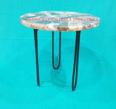 Our round coffee table provides an ideal spot to place your books, magazines, or fresh flowers upon with an urban industrial look. Handicraft Marble Shop24 Inch Round Brown Grey Agate Coffee Table With Hair Pin Style Metal Base Agate Table Stone Coffee Table Agate Table Top Agate Round Coffee Table Agate Side Table Home Decor