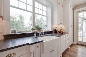 For a pop of pattern, we've included a 2.5x8 black and white loire deco. Black Granite Countertops Leathered Novocom Top