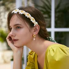 daisy embroidery yellow flower hair band soft comfortable
