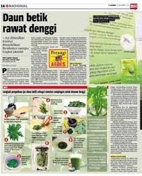 Minggu lepas, suami saya dimasukkan ke hospital kerana demam denggi berdarah. Daun Betik Rawat Denggi Klik