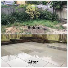 Grant stone is an australian librarian. Sawn Grey Sandstone Patio With Raised Sleeper Beds Grants Gardens And Landscapes Crawley West Sussex