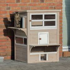 The wide carpeted base prevents tipping. Trixie 3 Story Wooden Cat House With Basking Baxterboo