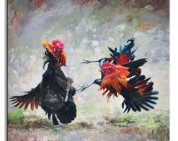 Oil Painting Original Art Large Canvas Art Animal Oil Painting Fighting Rooster Painting Rooster Painting Large Canvas Art Original Art