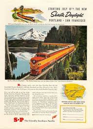1949 Southern Pacific Railroad Shasta Daylight Vintage Train Illustration Train Posters Vintage Train