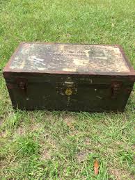 One has made a big impression in the bottom see picture but is still sturdy and its underneath. Vintage Trunk Military Footlocker Metal Trunk Jimmy Carter Etsy