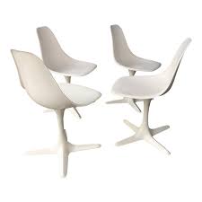 1960s Retro Burke White Tulip Fiberglass Chairs Furniture Blue Chairs Living Room Knoll Dining Chair