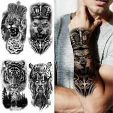 Este estilo es aún más complejo. Tatuajes Temporales De Media Manga Para Hombre Y Mujer Crown Lion Cross Tigre Demonio Rosa Bosque Tatuajes Falsos Para El Antebrazo Muslo Tatuajes Adhesivos Tattoo Y Piercing
