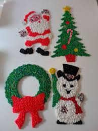 Vintage Retro Melted Plastic Popcorn Christmas Decorations Snowman Tree Santa Wreath Popcorn Decorations Old Fashioned Christmas Melted Plastic