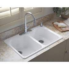 We stock undermount sinks from brands like blanco, kohler, american standard & more. Kohler Hartland Drop In Cast Iron 33 In 4 Hole Double Bowl Kitchen Sink In White K 5818 4 0 The Home Depot