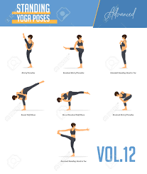 Relax the neck and the crown of the head. Set Of 8 Yoga Poses For Concept Of Balancing And Standing Poses In Flat Design Style