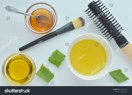 Homemade Hair Mask With Honey Aloe Vera Plant And Olive Oil Flat Lay On White Background Homemade Hair Mask Hair Mask Aloe