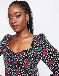 Купить Черное платье миди с вишнёвым принтом и точечным принтом Nothings  Child Rosie, цена 3 490 руб — (65120387), США