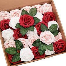 Fill your home with fake flowers that look real. Amazon Com Mefier Artificial Flowers 25pcs Real Looking Mixed Colors Dark Red Blush White Fake Roses With Stem For Diy Wedding Bouquets Centerpieces Baby Shower Party Home Decorations Kitchen Dining