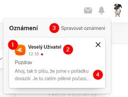 Dále následuje známá ikona 'o úroveň. Oznameni Seznam Napoveda