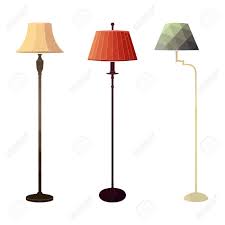 Set Retro Farbige Stehlampen Auf Weissem Hintergrund Im Stil Eines