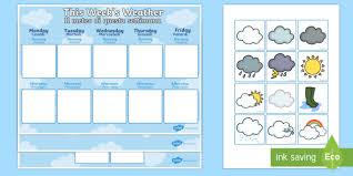 Weekly Weather Recording Chart English Italian Weather