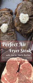 Cooking steak is straightforward enough, so why overcomplicate it by place the steak inside the air fryer basket, set the temperature to 400 degrees and the cook time for 7 for smaller cuts like strip steak, 12 minutes of cooking is way too long. Perfect Air Fryer Steak With Garlic Herb Butter My Forking Life