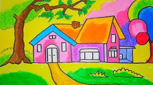Menggambar rumah untuk anak sd. Mewarnai Rumah Dengan Crayon Coloring And Drawing