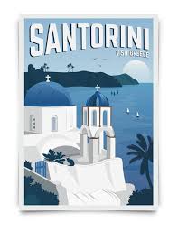 Combining large images and bold text, the vintage travel poster was a uniquely effective medium to inspire travelers to see the world, and posters promoting every mode of transportation and destination became fixtures on the kiosks and the train stations of europe and america. Santorini Vintage Travel Poster Greece Travel Poster Travel Etsy In 2021 Vintage Travel Posters Greece Travel Poster Travel Posters