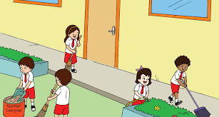 Seluruh warga sekolah ikut serta dalam kegiatan tersebut, ada yang mencangkul, memotong rumput, menyapu, dan membuang sampah. Gambar Gotong Royong Di Sekolah Kartun Bestkartun