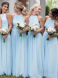 Halter Chiffon Baby Blue Bridesmaid Dresses A Line Wedding Guest Dresses Maid Of Honor Dresses In 2021 Baby Blue Bridesmaid Dresses Light Blue Bridesmaid Light Blue Bridesmaid Dresses