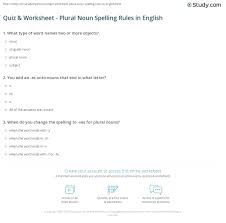 Quiz Worksheet Plural Noun Spelling Rules In English Study Com