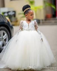 2019 White Tulle Ball Gown Flower Girl Dresses Long Sleeve Little Girl Pageant D Long Flower Girl Dresses Princess Flower Girl Dresses Kids Flower Girl Dresses