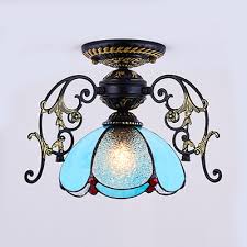 Tiffany Style Vintage Ceiling Mount Light Petal 1 Light Glass Metal Ceiling Lamp For Bathroom Takeluckhome Com