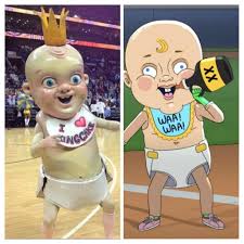 Houston rockets mascot destroys a lakers fan with cake. So The Chicago Baby Humans Mascot Was Clearly Based On The New Orleans Pelicans King Cake Baby Mascot Right Right Bojackhorseman