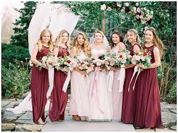 Burgundy And Pink Lace Mix And Match Bridesmaid Dresses By David S Bridal Photo By Sara Bee Photograph Bridesmaid Maroon Bridesmaid Bridesmaid Dressing Gowns