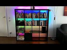 Brilliant Use Of Multicolor Led Lights In The Home So Chill So Pretty I Need This Expedit Bookshelf Rgb Led Strip Lights Bookshelves Diy Led Shelf Lighting