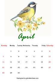 April Bird Of The Month Cute April 2019 Calendar Printable With Birds In Tree Branches 4 Free Calendar Printables 2019 Calendar Cute Calendar