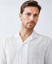 Rare Rabbit Men's Dara White Cotton Fabric Half Sleeve Cuban Collar Bu