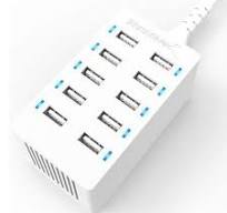 60W Sabrent 10-Port Smart USB Rapid Desktop Charger - White