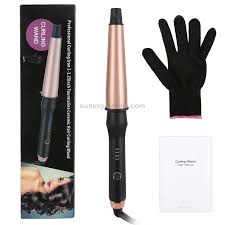 1-1.5 inch Conical Ceramic Hair Curler with Heat-resistant Gloves , UK Plug  (Rose Gold)