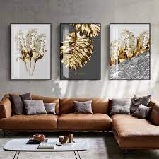 Golden Abstract Leaf Flower Wall Art Canvas Painting Home Decoration Gold Wall Art Leaf Wall Art Flower Wall Art