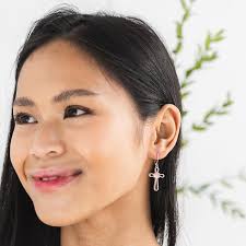 Recycled Antique Pink Depression Glass and Sterling Silver at the Cross  Lever-back Earrings