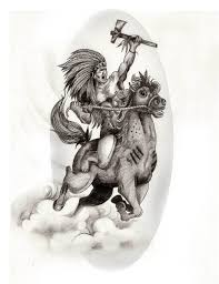 Black And Native American Hugging Warrior Native American Tattoo On Horse Tomahawk Headdress Black And Grey Native American Tattoo Tattoo You Flash Tattoo