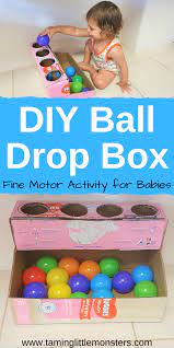 Diy Ball Drop Box For Babies Taming Little Monsters Baby Learning Activities Toddler Learning Activities Baby Play Activities