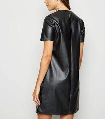 Innocence Black Leather Look T Shirt Dress New Look