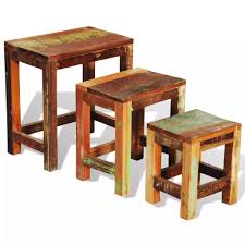 They transform into convenient dining tables. Festnight 3 Piece Nesting Table Stackable Rustic Sofa And Couch End Side Tables Reclaimed Wood Small Coffee Table Bedroom Nightstand For Living Room Home Furniture Decor Space Saving Furniture Home Kitchen