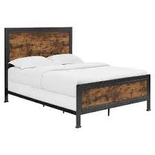 Queen Size Industrial Wood And Metal Bed Brown Saracina Home In 2020 Bed Frame And Headboard Metal Beds Modern Queen Bed