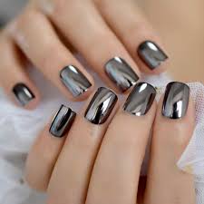 See more ideas about silver nails, red and silver nails, nail designs. Amazon Com Metal Style Mirror Acrylic Nails Square Silver Black Fake Nails Fashion Manicure Decoration Tips 24pcs With Glue Sticker Z197 2 Beauty
