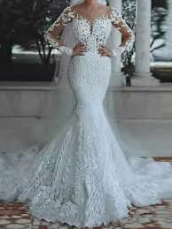 Long sleeve trumpet mermaid lace wedding dress plus size bridal gown sequins. Mermaid Trumpet Wedding Dresses V Neck Floor Length Lace Polyester Long Sleeve Country Casual Plus Size Illusion Sleeve With Draping Appliques 2021 7950332 2021 293 99