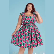 Voluptuous Swing Dress In Watermelon By Lady Vintage London