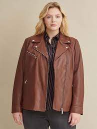 Plus Size Leather Jacket With Metallic Details Plus Size Leather Jacket Leather Jacket Leather Jackets Women