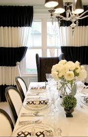 Black And White Striped Drapes A Completed Home Black And White Dining Room Home Curtains Black Dining Room